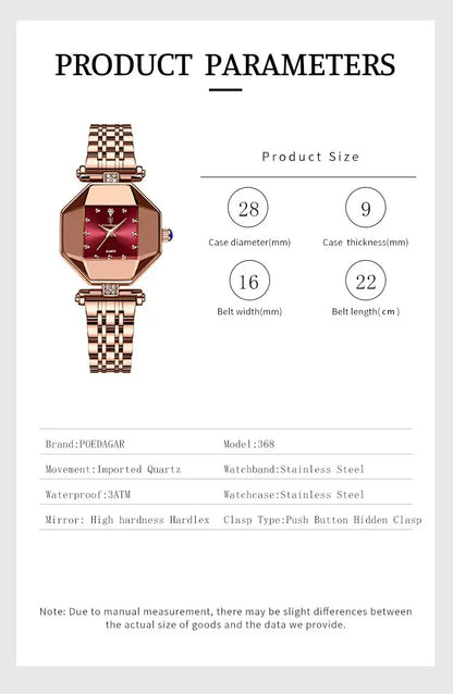 POEDAGAR Luxury Brand Women Watch Stainless Stain Waterproof Quartz Watches For Woman Fashion Simple Rose Gold Ladies Watch Gift