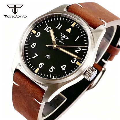 Tandorio 39mm Pilot Aviator Watch Sapphire Glass Luminous Automatic Japan NH35 or VH31 Quartz Movt 20BAR Diving Wristwatch