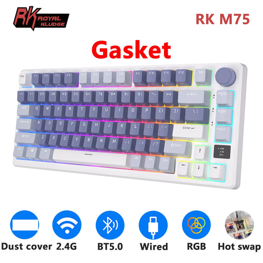 RK ROYAL KLUDGE M75 2.4G Wireless/Bluetooth/USB-C Mechanical Keyboard 81 Keys RGB Hot-Swappable Gasket Gamer Keyboard with Screen