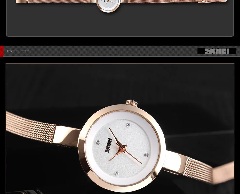 SKMEI Casual Stainless Steel Female Wristwatcch Relogio Feminino Luxury Quartz Ladies Watch Thin Strap Fashion Women Watch 1390