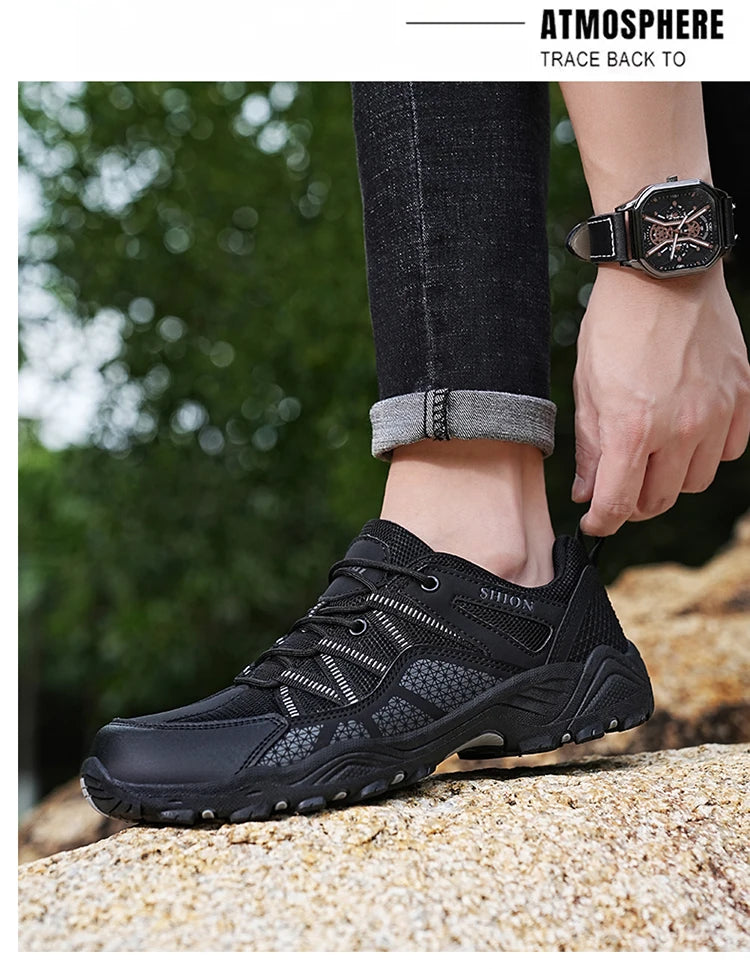 Sapatos de caminhada de marca para homem em malha respirável, calçado de viagem outdoor impermeável para caça e pesca, sapatos desportivos de montanha, todo-o-terreno e equitação