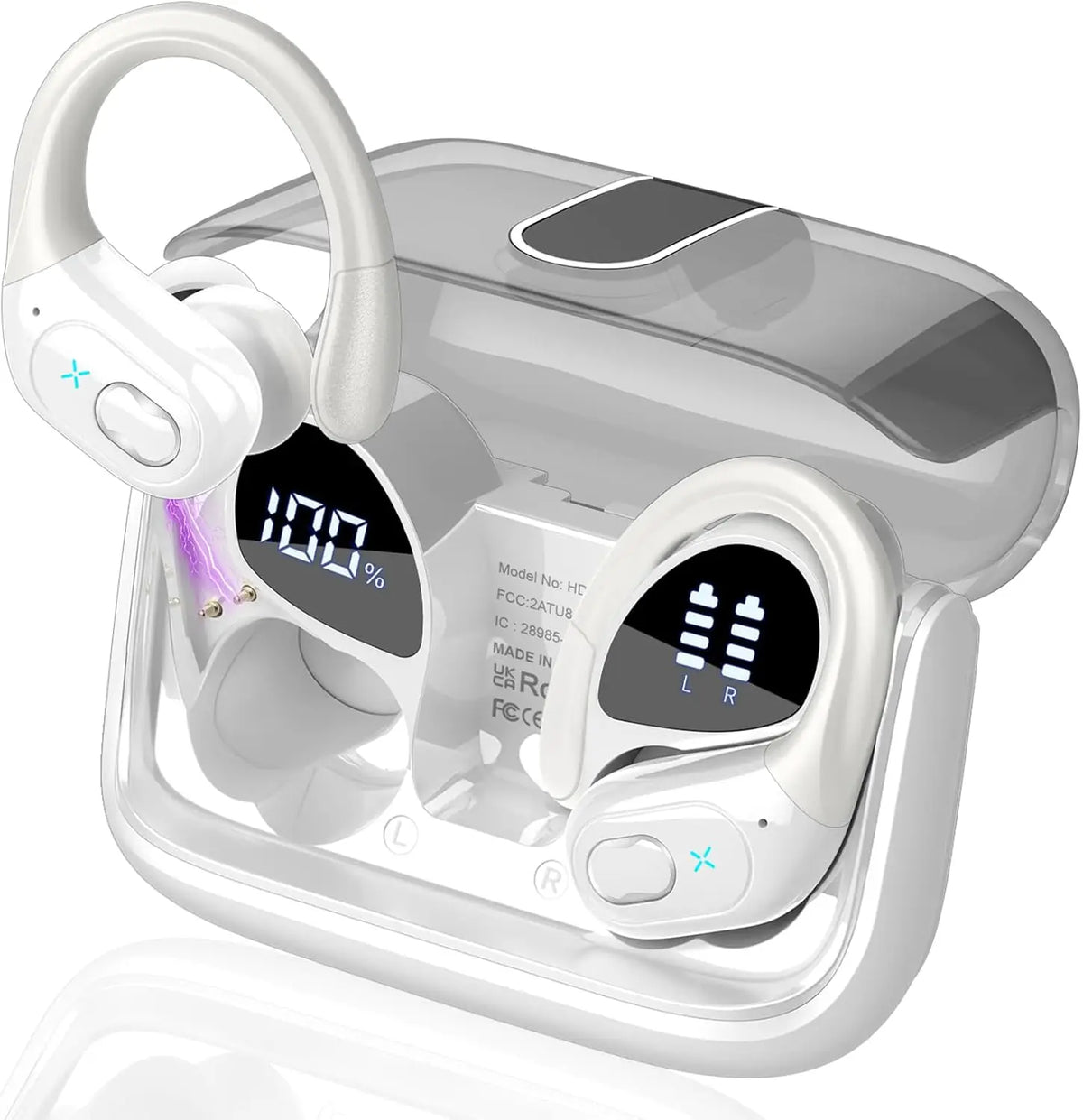 Écouteurs sans fil Sport Bluetooth 5.4 casque avec micro antibruit 75 heures HiFi stéréo sur l'oreille bourgeon LED affichage USB-C IPX7