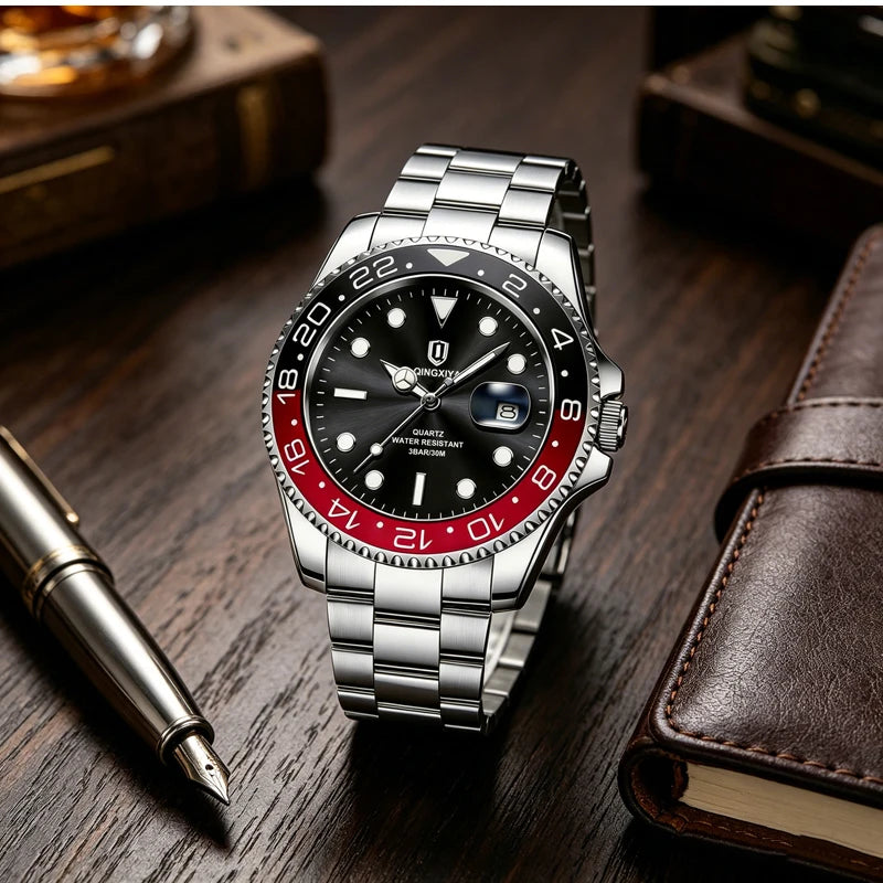 2026 New QINGXIYA Luxury Men Quartz Watches Stainless Steel Waterproof Luminous Date Watch Top Brand Men Wristwatch reloj hombre