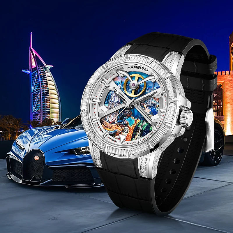 HANBORO Dubai Collection Dubai Characteristic Personalized Dial Frosted Crafted Diamonds Luxury Men's Automatic Mechanical Watch