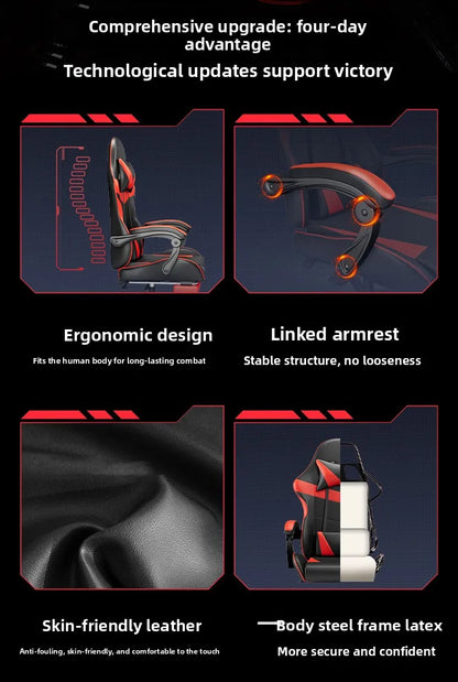 Cadeira Gaming Ergonómica para Secretária, Cadeira Gaming Reclinável para Escritório em Casa com Apoio Lombar para Sessões Prolongadas