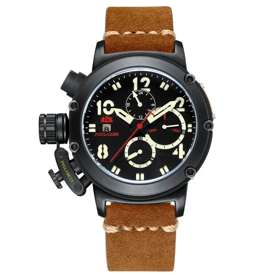 Automatic Watches for Men Mechanical Self Wind Genuine Leather Multifunction Date Boat Month Gold Bronze U Reloj Hombre Baratos
