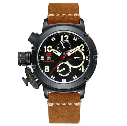 Automatic Watches for Men Mechanical Self Wind Genuine Leather Multifunction Date Boat Month Gold Bronze U Reloj Hombre Baratos