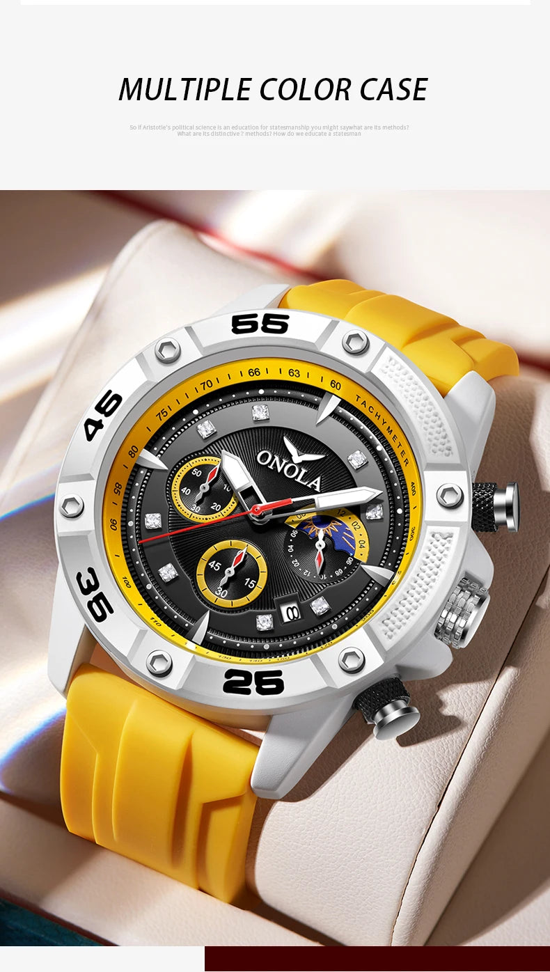 ONOLA New Fashion Casual Men's Watch Multi functional Fluorescent Tape Waterproof Quartz Military Watch Men's Clock High Quality