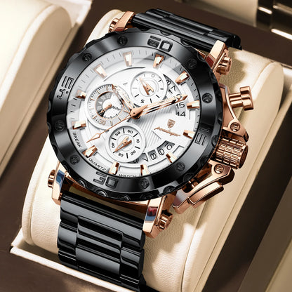 Relógio de luxo para homem POEDAGAR, luminoso, estanque, cronógrafo, data, aço inoxidável, quartzo, Reloj