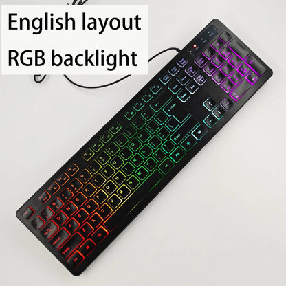 Teclado gaming de secretária com fios e retroiluminado, layout de teclado espanhol/francês (AZERTY)/russo/árabe/alemão, para computador de secretária e escritório