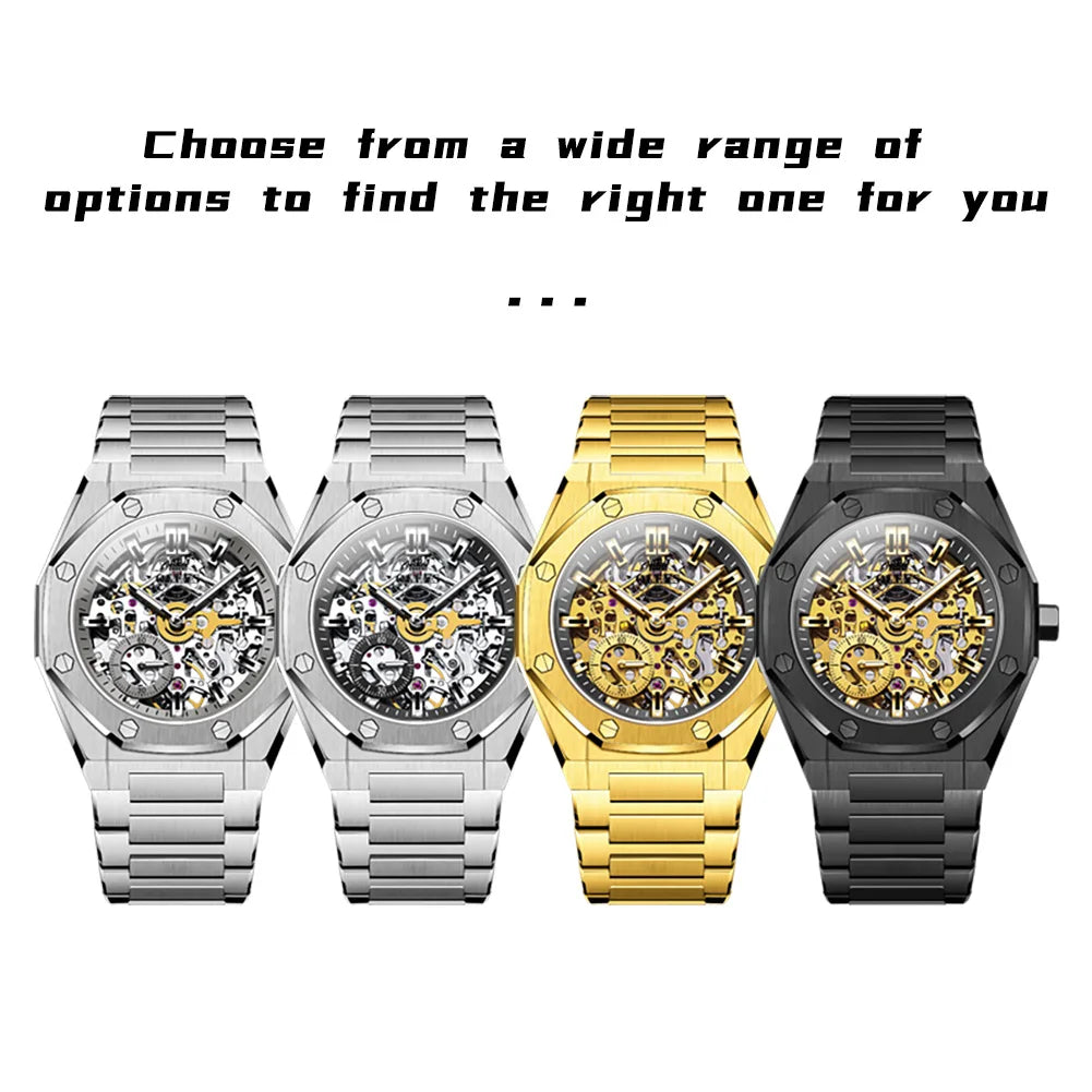 OLEVS Watches Luxury Man High Quality Original Fully Skeleton Automatic Mechanical Watch Stainless Steel Men Watches Gifts Box