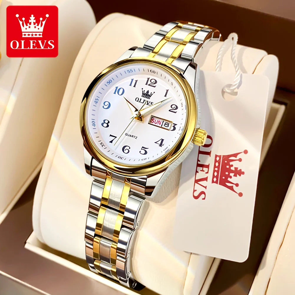 OLEVS Quartz Watch Women Fashion Ladies Watches Wrist Waterproof Luminous Stainless Steel Gold Women Watches Luxury Elegant