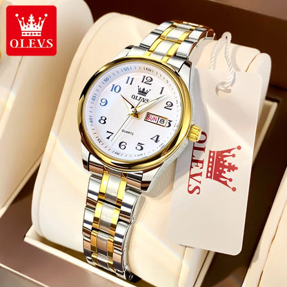 OLEVS Quartz Watch Women Fashion Ladies Watches Wrist Waterproof Luminous Stainless Steel Gold Women Watches Luxury Elegant