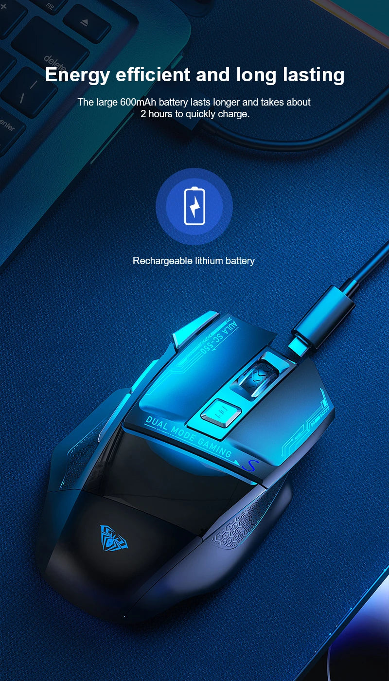 AULA SC550 gamingmus 2.4G trådlös makromus RGB-bakgrundsbelysning ergonomisk design e-sportmus PC-tillbehör