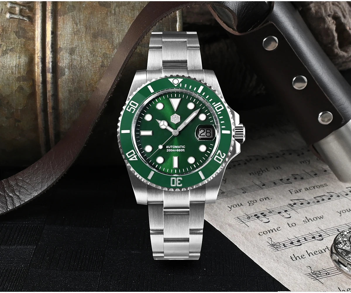 San Martin 40mm Water Ghost PT5000 Automatic Men Diving Watch Business Mechanical Sapphire Waterproof 20Bar Luxury BGW-9 SN0017D