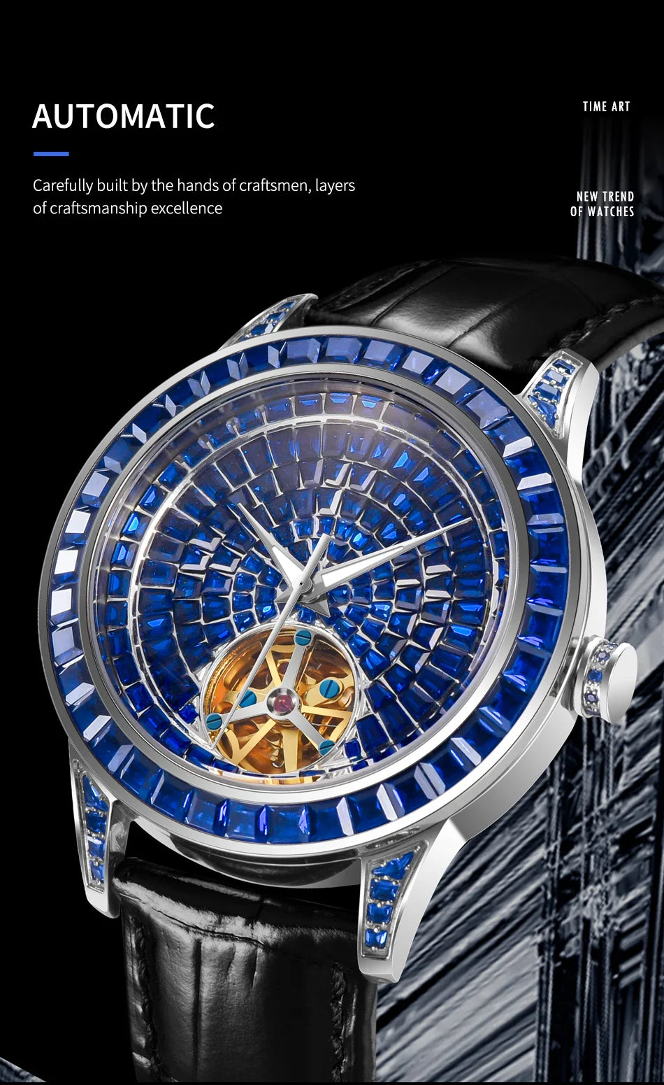 PINDU Design Mechanical Watch Men Fashion Luxury Diamond Watch For Men Waterproof Stainless Steel Leather Men Wristwatches