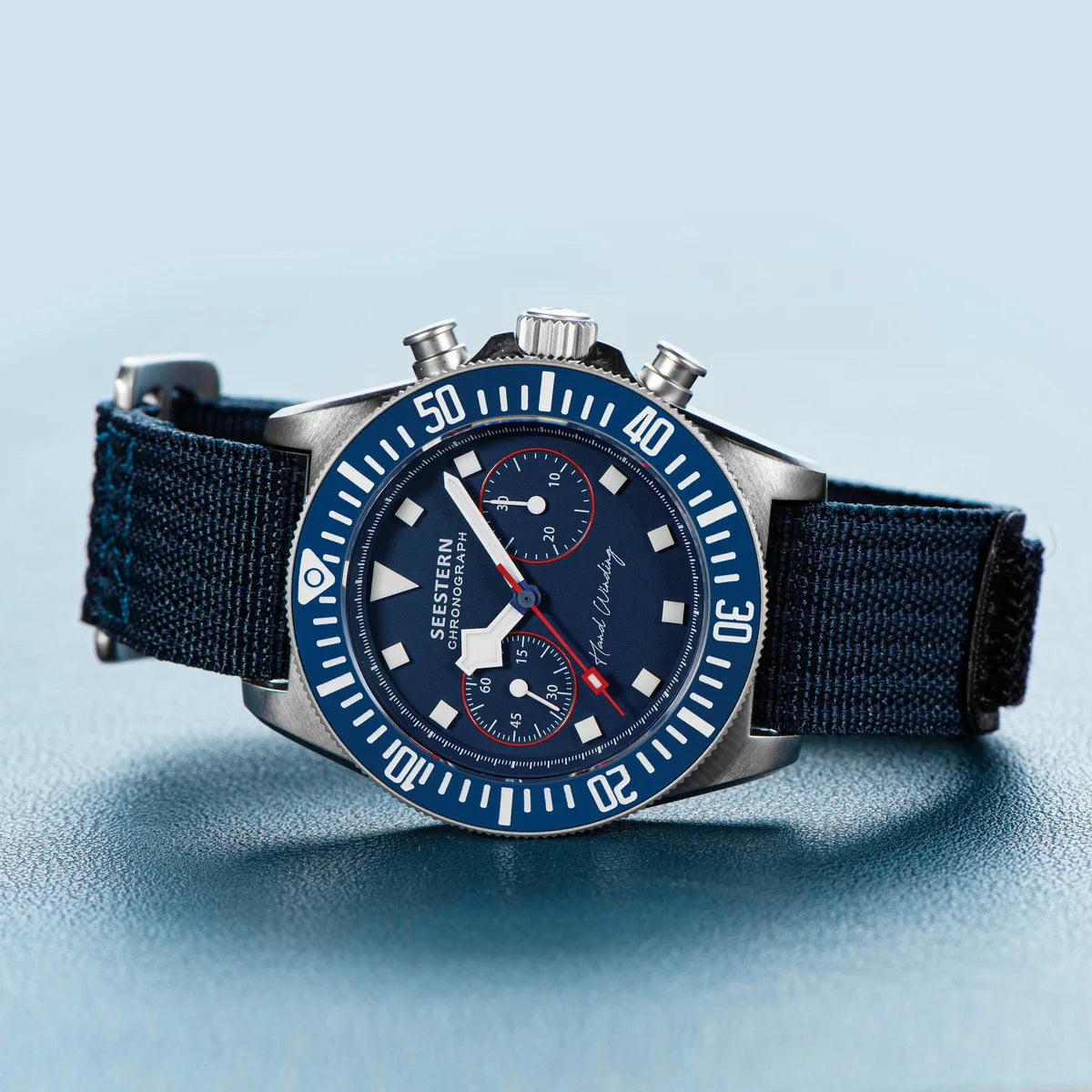 SEESTERN Chronograph Herren-Mechanikuhr Tianjin ST1901 Uhrwerk Saphirglas-Armbanduhr mit Nylon-Klettarmband, Leuchtzeigern und Skelettdesign