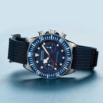 SEESTERN Chronograph Herren-Mechanikuhr Tianjin ST1901 Uhrwerk Saphirglas-Armbanduhr mit Nylon-Klettarmband, Leuchtzeigern und Skelettdesign