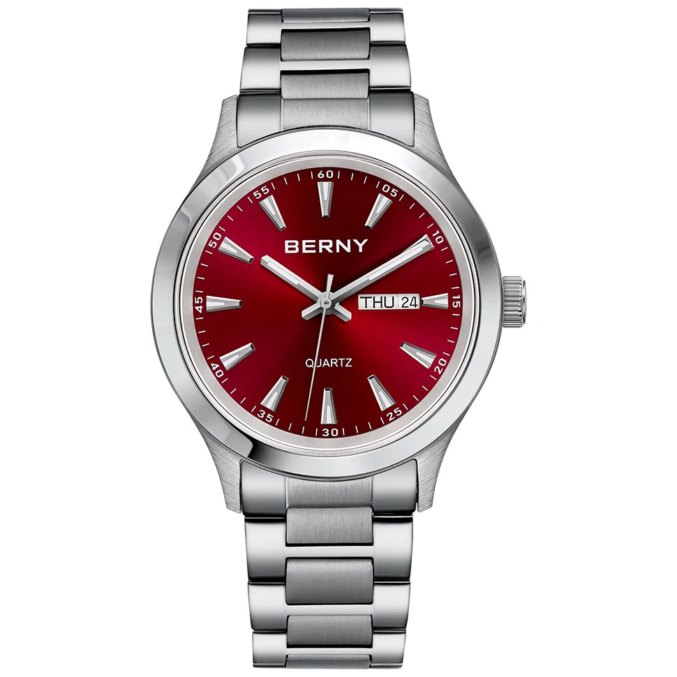 BERNY Men Quartz Watch  Fashion Texture Wristwatch for Men Ultra Thin Men Watch Calendar Luminous Stainless Steel Dress Watches