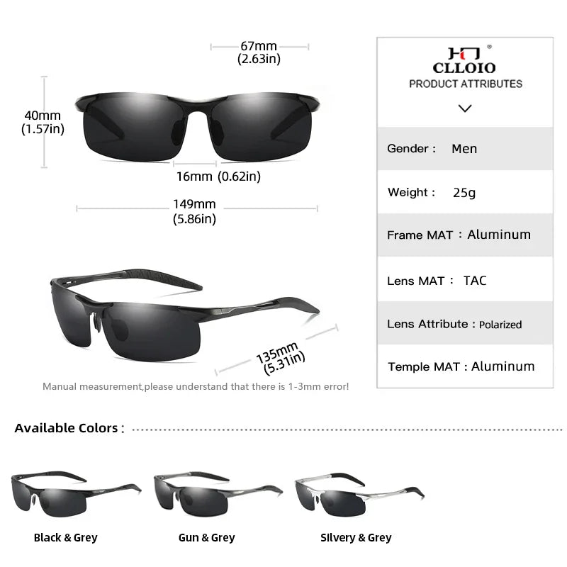 Ochelari de soare polarizați pentru bărbați marca CLLOIO, ramă din aluminiu, UV400, anti-orbire, ochelari de soare pentru bărbați, ochelari de condus, fără ramă, Oculos De Sol
