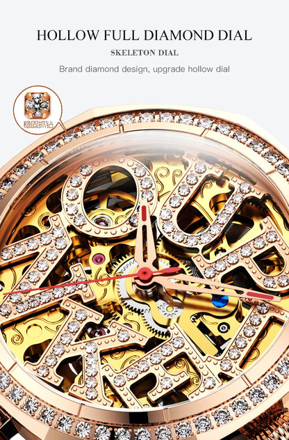 OUPINKE 3175 Women Watches Luxury Elegant Skeleton Automatic Mechanical Watches For Woman 50M Waterproof Bracelet Necklace Set