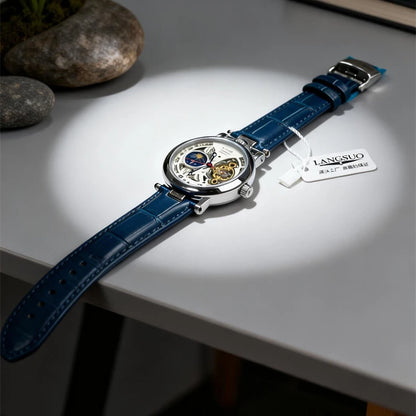 Top Luxury Moon Phase Men's Watches Original Mechanical Leather Men Clock Date Week Hollow Tourbillon Automatic Man Watch