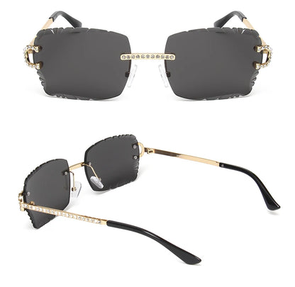 Fashion Rimless Square Sunglasses Vintage Diamond Brand Design Cut Lens Sun Glasses Men Women Metal Frame Luxury Eyewear