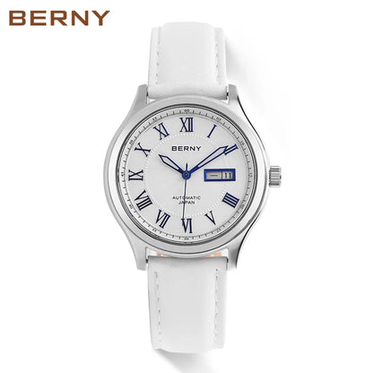 BERNY Automatic Watches for Men Sapphire Luminous Hands Day Calendar Dress Luxury Mechanical Watch 5ATM Vintage-Style Wristwatch