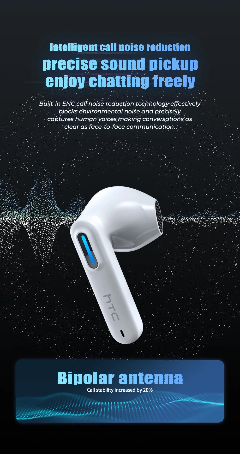 HTC NE49 6.0 True Wireless Earbuds Gaming HiFi Deep Bass Lightweight Cool Design IPX5 Waterproof Choice