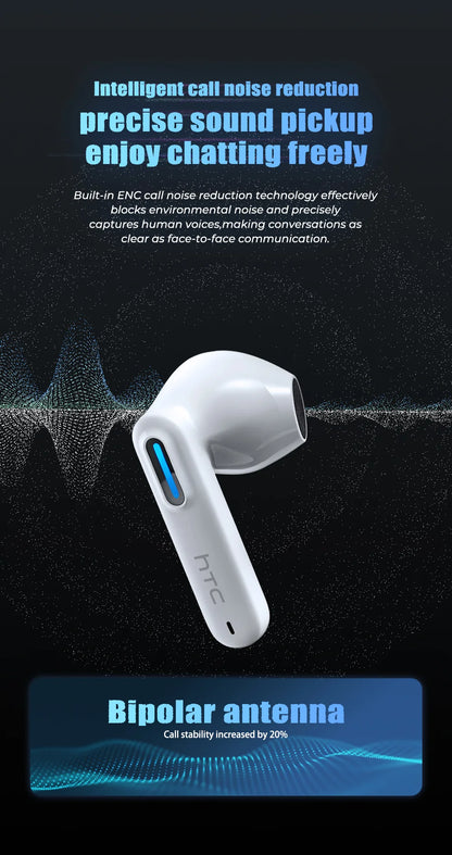 HTC NE49 6.0 True Wireless Earbuds Gaming HiFi Deep Bass Lightweight Cool Design IPX5 Waterproof Choice