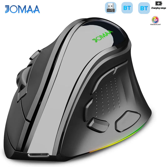 JOMAA RGB Rechargeable Wireless Ergonomic Mouse, 5 Side Buttons, Bluetooth & 2.4G Wireless Mice for PC Computer Notebook Laptop