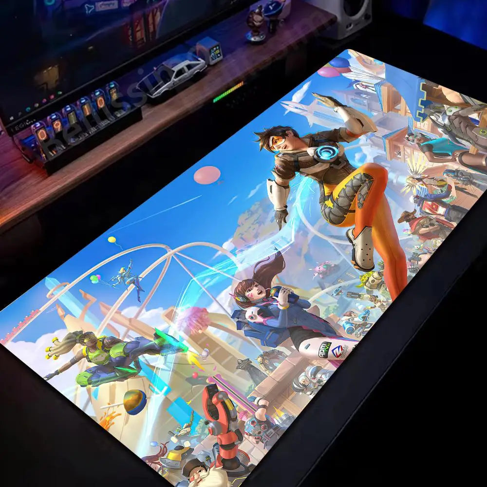 Голяма подложка за мишка за PC геймъри Overwatch, сладка розова разширена подложка за клавиатура, аксесоари за лаптоп гейминг, постелка за бюро Kawaii HD килим