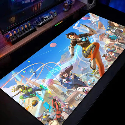 Голяма подложка за мишка за PC геймъри Overwatch, сладка розова разширена подложка за клавиатура, аксесоари за лаптоп гейминг, постелка за бюро Kawaii HD килим
