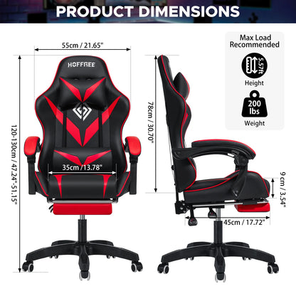400Lbs Load Gaming Chair with Massage Ergonomic Computer Chair Footrest and Lumbar Support Reclining PC Chair Adjust Armrest
