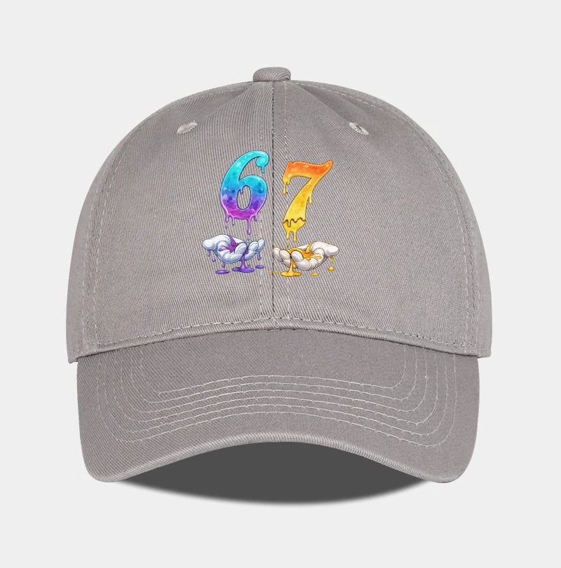 Colorful Dripping Number 67 Print Baseball Cap Adjustable Unisex Cartoon Streetwear Sun Hat