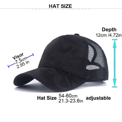 2023 Women Summer Ponytail Baseball Cap Cotton Camouflage Print Mesh Hat Adjustable Sports Golf Hat Girl Outdoor Casual Sun Hat