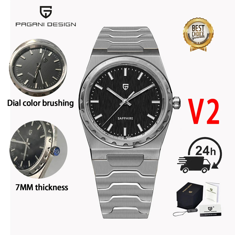 PAGANI DESIGN 2025 new thin 7MM men's quartz watch VJ21 37MM sapphire stainless steel waterproof 10Bar luminous C3 reloj hombre