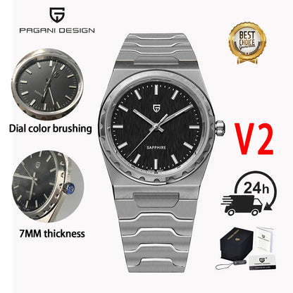 PAGANI DESIGN 2025 new thin 7MM men's quartz watch VJ21 37MM sapphire stainless steel waterproof 10Bar luminous C3 reloj hombre