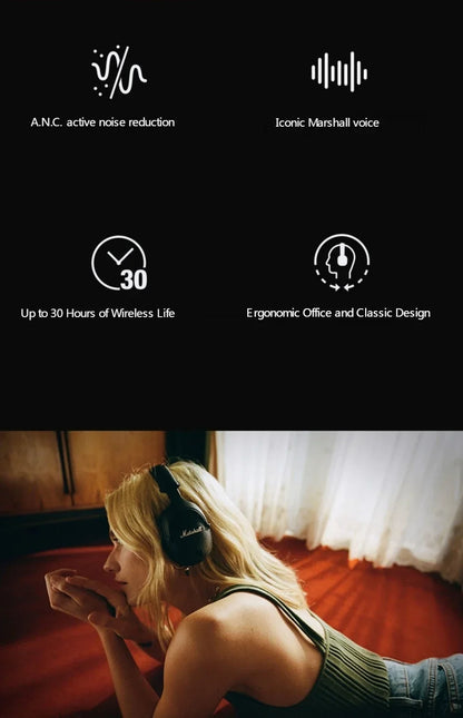 Marshall MONITOR II A.N.C. Cuffie wireless con cancellazione del rumore – Headset Bluetooth premium over-ear con bassi profondi, microfono e audio gaming