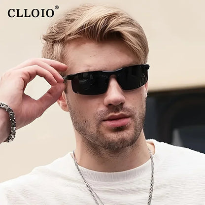 Ochelari de soare polarizați pentru bărbați marca CLLOIO, ramă din aluminiu, UV400, anti-orbire, ochelari de soare pentru bărbați, ochelari de condus, fără ramă, Oculos De Sol