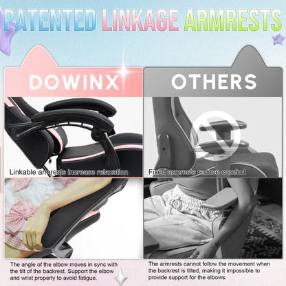 Söt gamingstol med kattöron och fotstöd – rosa kawaii-datorstol, ergonomisk gamer-stol med hög rygg och svankstöd med kattassmotiv