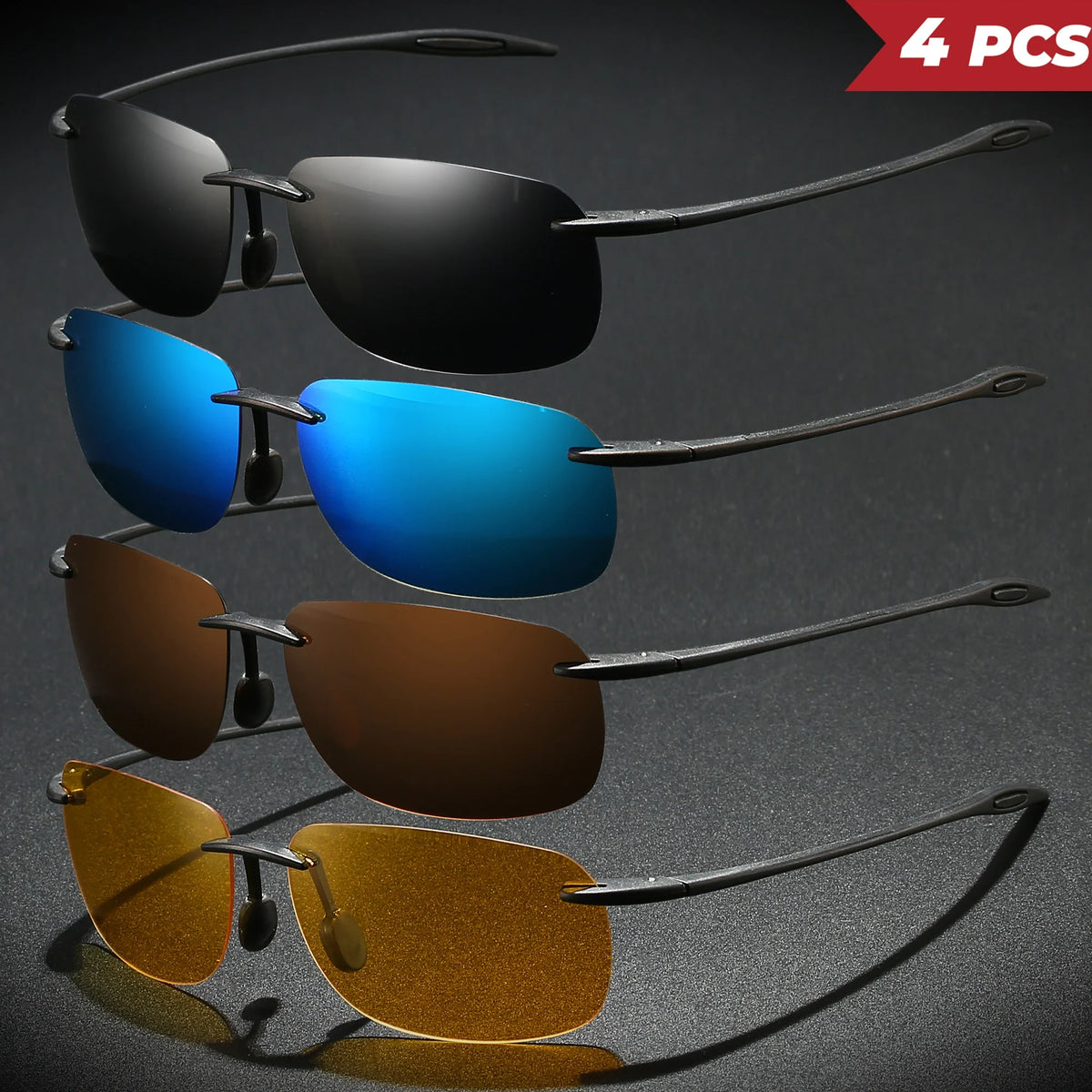 4 bucăți ochelari de soare aviator polarizați, ultra-ușori, de 11 g, cu ramă TR90 fără cadru – flexibili și confortabili, unisex, pentru condus, pescuit și activități în aer liber