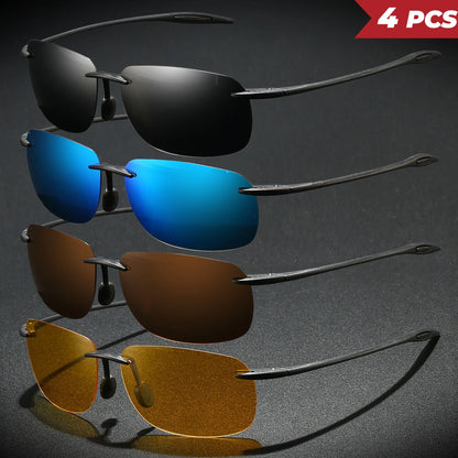 4 bucăți ochelari de soare aviator polarizați, ultra-ușori, de 11 g, cu ramă TR90 fără cadru – flexibili și confortabili, unisex, pentru condus, pescuit și activități în aer liber