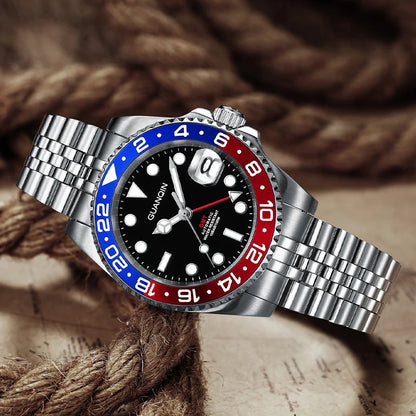 GUANQIN GMT Herrenuhren 2025 Neue Automatikuhr für Herren NH34 Mechanische Armbanduhr Saphirglas Edelstahlgehäuse Linkshänder