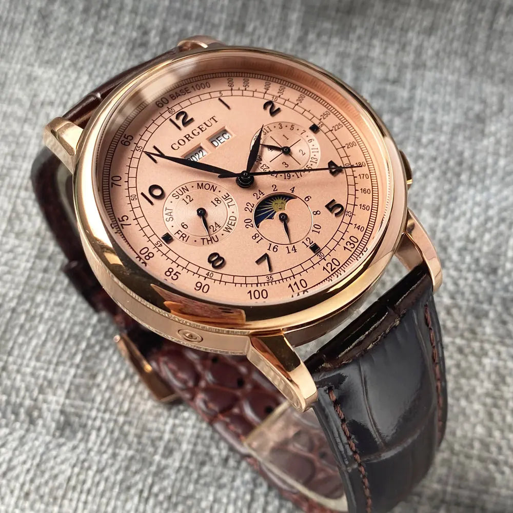 Automatické hodinky pre mužov Multification Date Day Month Year 316L, mechanické pánske hodinky s lešteným puzdrom, indikátorom deň/noc, 42mm