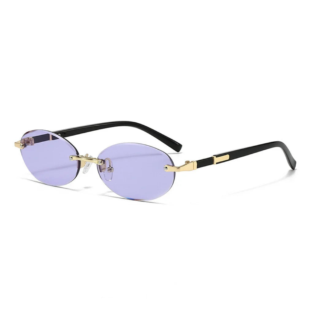 Ochelari de soare fără ramă, ovali, la modă, populari, pentru femei și bărbați, ochelari de soare mici, în formă de elipsă, pentru femei și bărbați, ochelari de petrecere și de călătorie