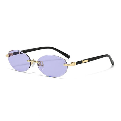 Ochelari de soare fără ramă, ovali, la modă, populari, pentru femei și bărbați, ochelari de soare mici, în formă de elipsă, pentru femei și bărbați, ochelari de petrecere și de călătorie