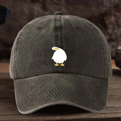 Cute duck print baseball cap with adjustable snap button, breathable fabric, outdoor casual headpiece