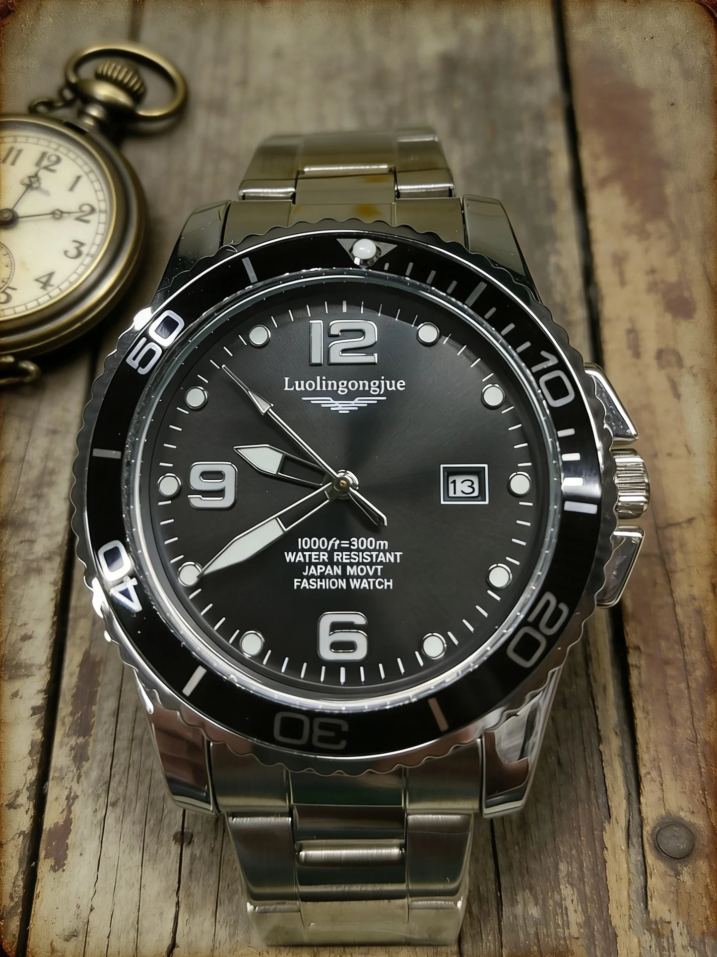Men's Luxury Diving Quartz Watch, Classic Style, Waterproof, Luminous Calendar, Stainless Steel Strap, Business Casual Style, Men's Watch, High-Quality Gift, Gift for Men