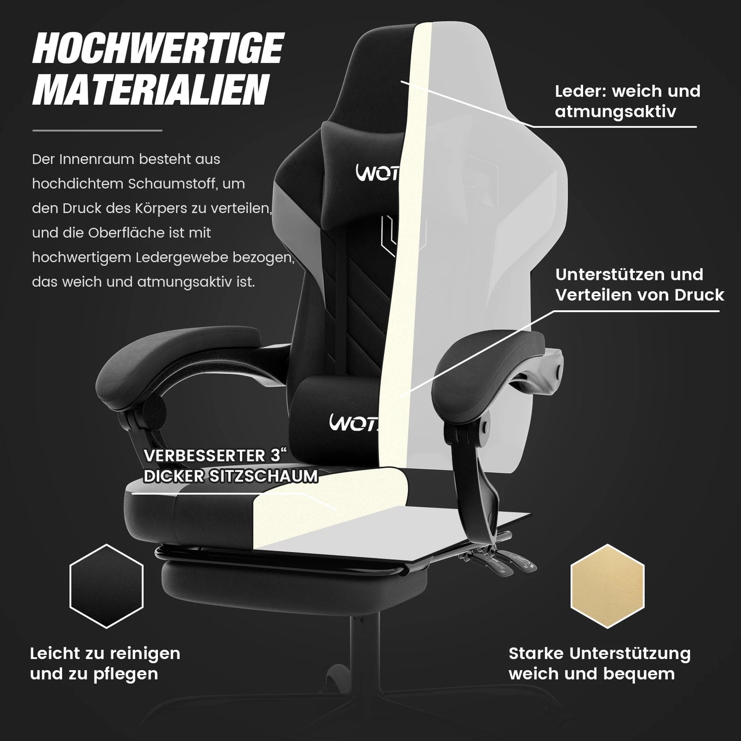 Gaming-Stuhl mit Fußstütze, ergonomischer Gamer-Stuhl mit Lendenkissen und Kopfstütze, höhenverstellbarer Computerstuhl